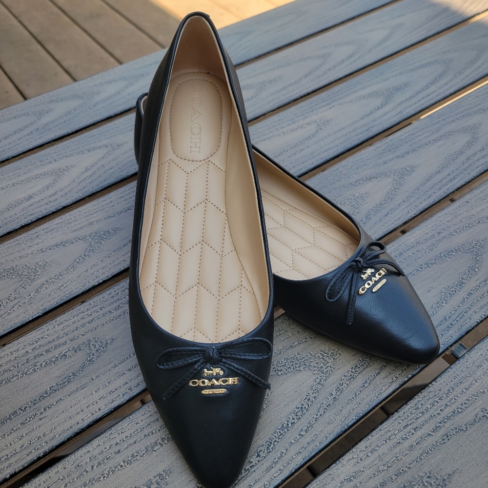 Coach Black Flats with Gold Accents